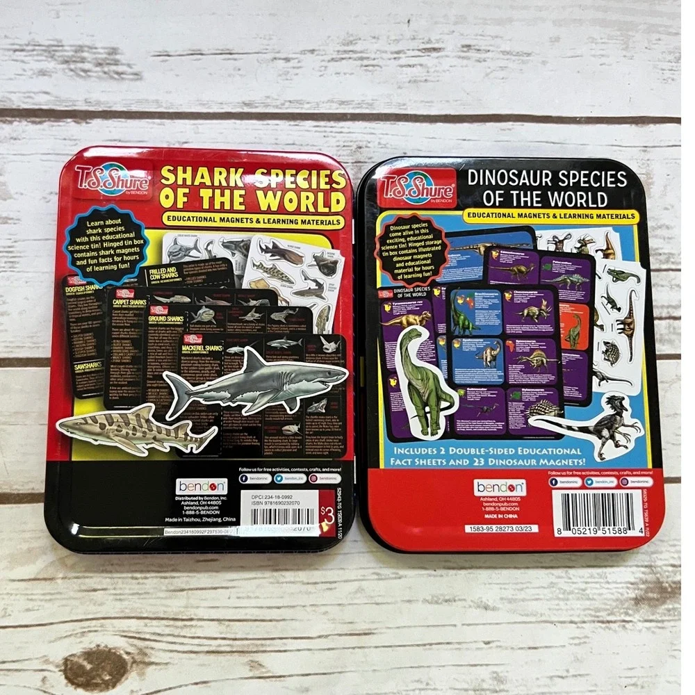 T.S. Shure Magnetic Learning Tins Sharks and Dinosaurs STEM Travel Set 2pc OS